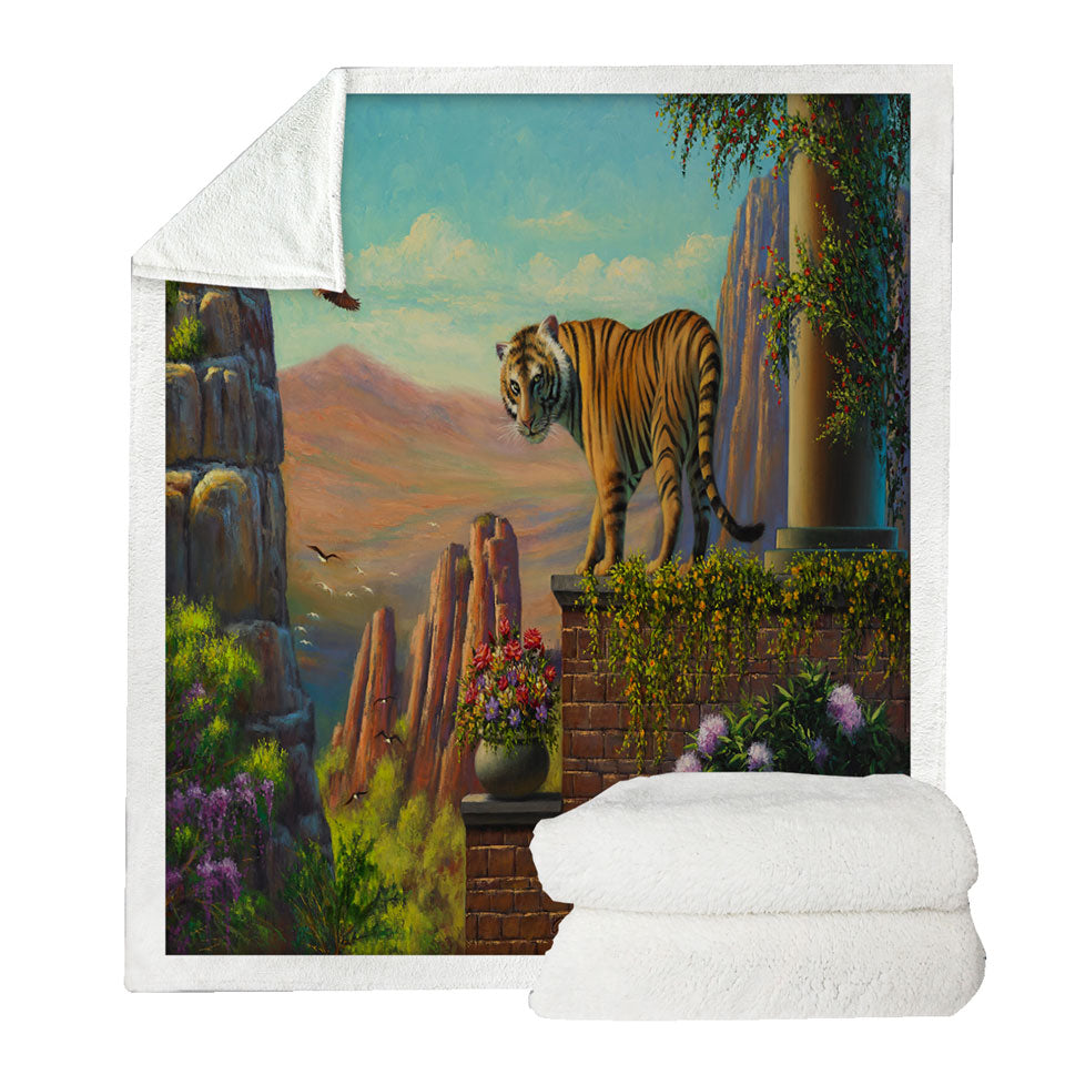 Painting of Tiger on Floral Terrace Throws