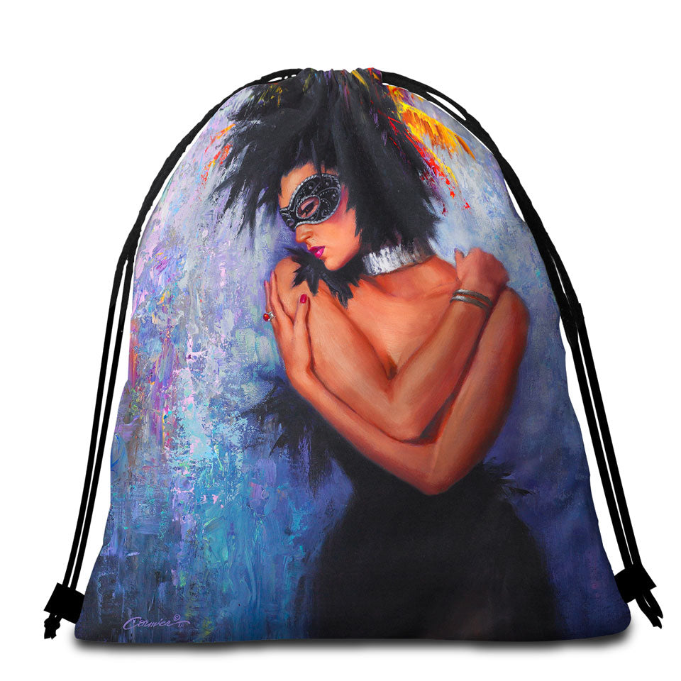 Painting of a Woman Beach Towel Pack the Lady in Black