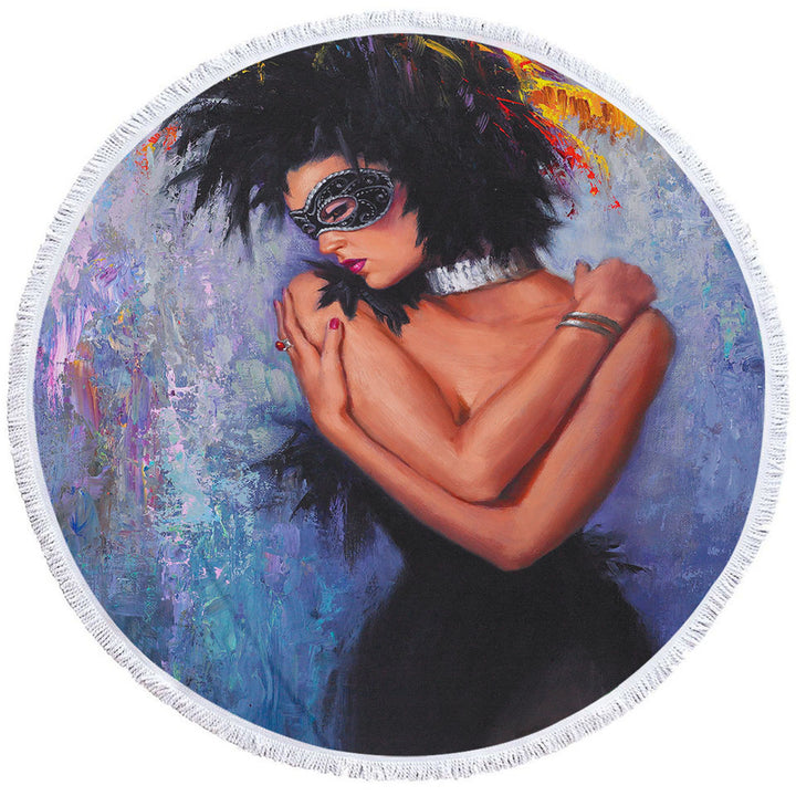 Painting of a Woman Round Beach Towel the Lady in Black
