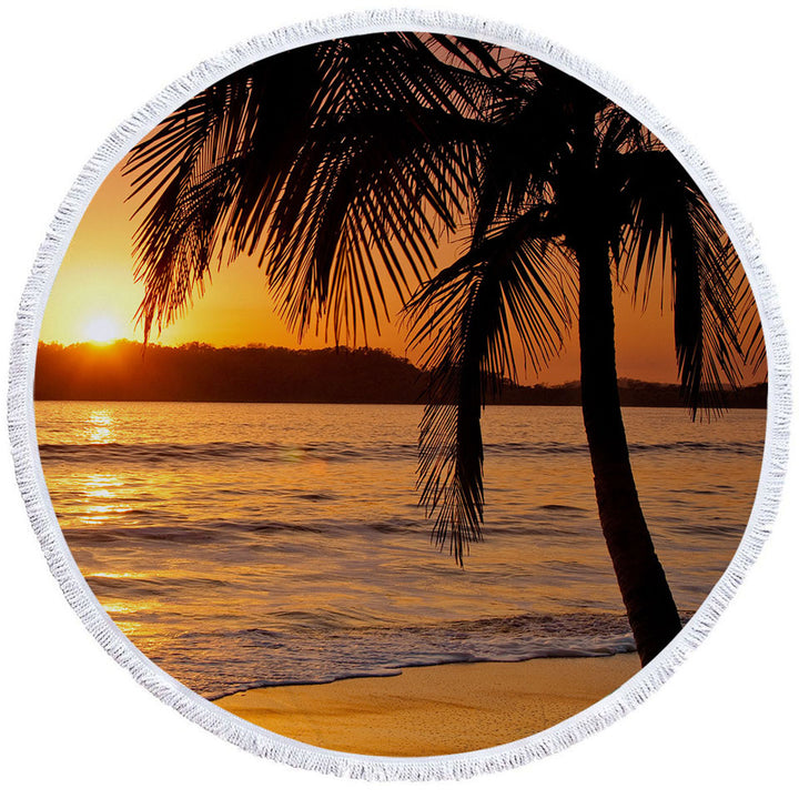 Palm Tree Sunset Round Beach Towel
