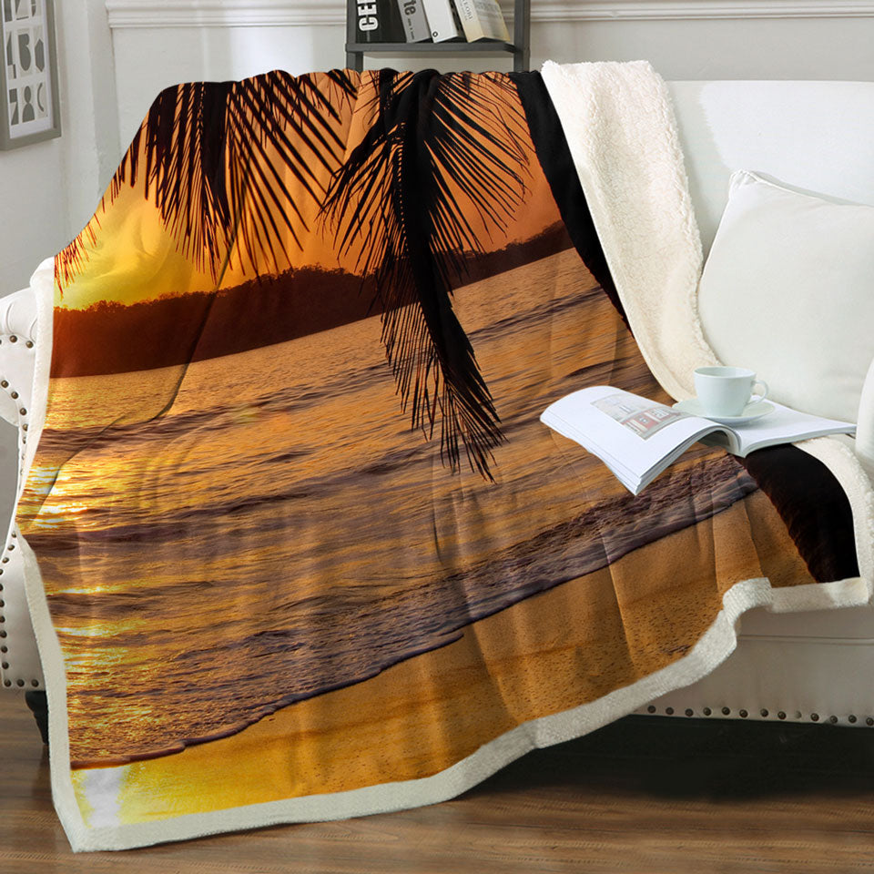 Palm Tree Sunset Sherpa Blanket