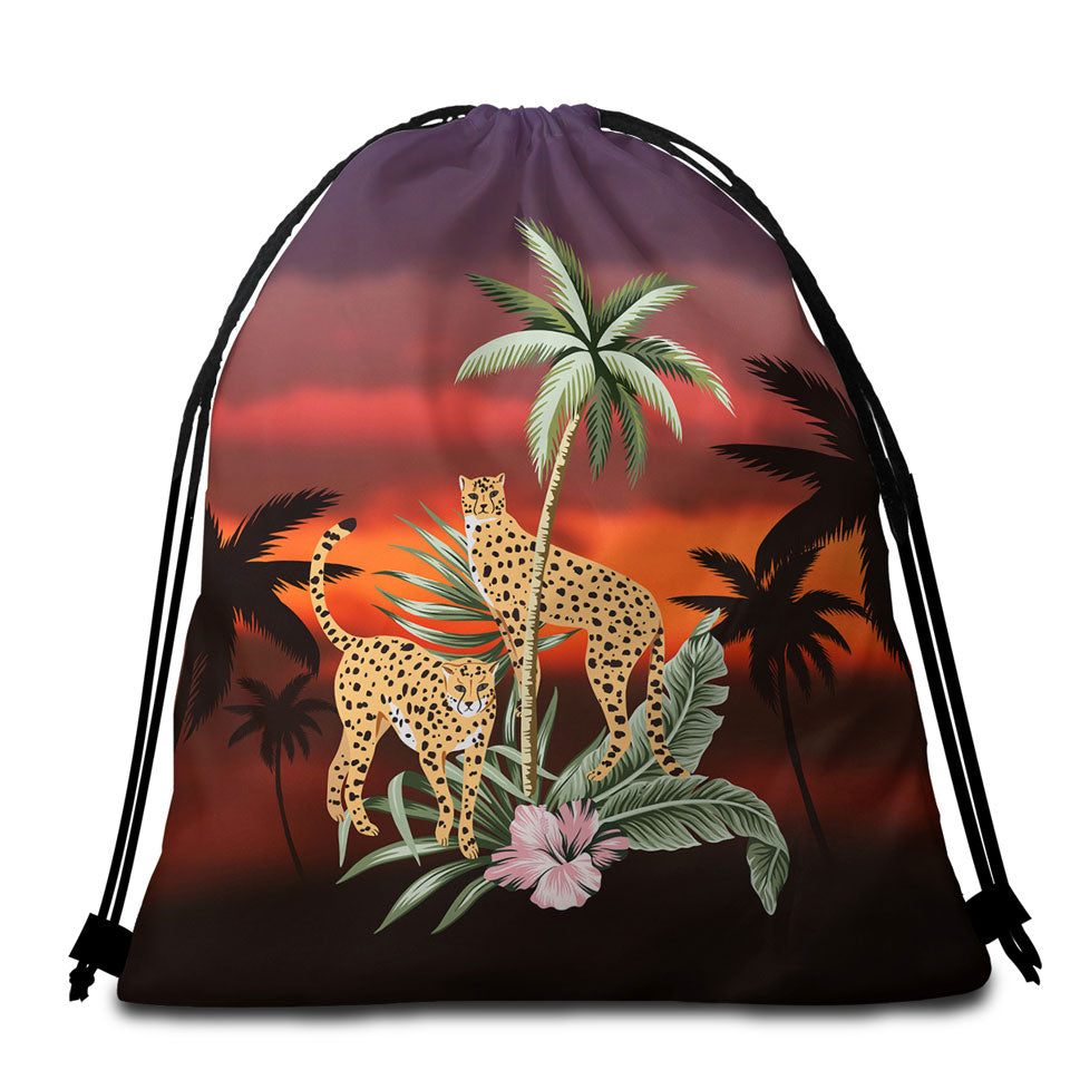 Palm Trees Sunset and Cheetahs Beach Bags and Towels