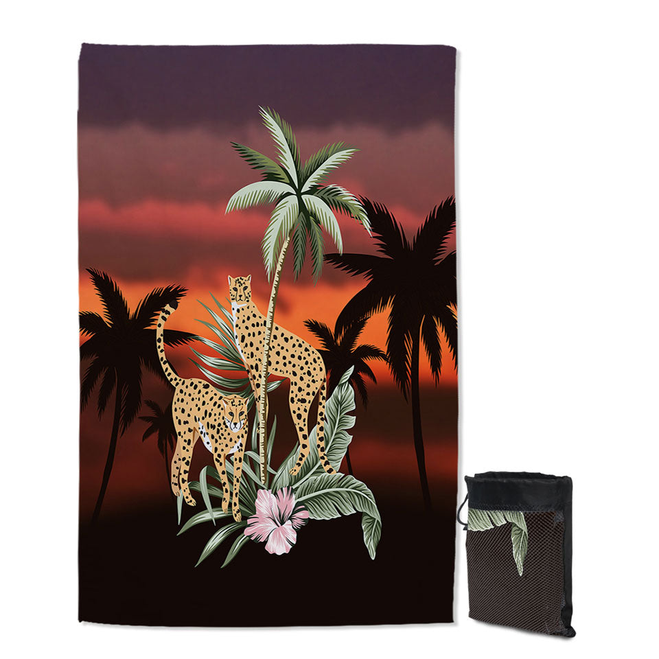 Palm Trees Sunset and Cheetahs Travel Beach Towel