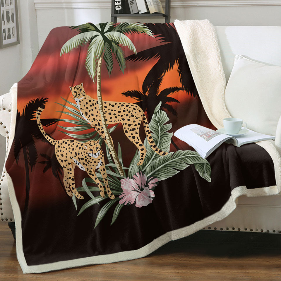 Palm Trees Sunset and Cheetahs Unique Throws