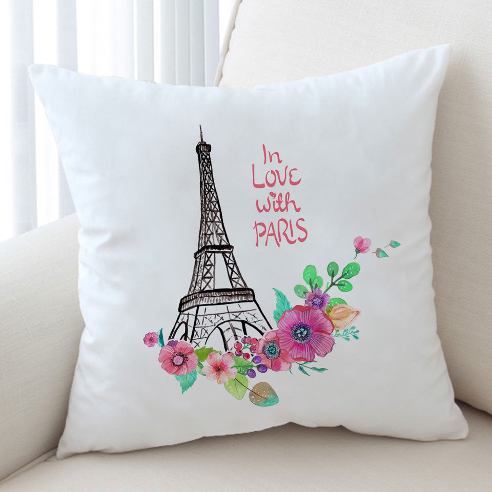 Paris Eiffel Tower Cushions Drawing and Flowers