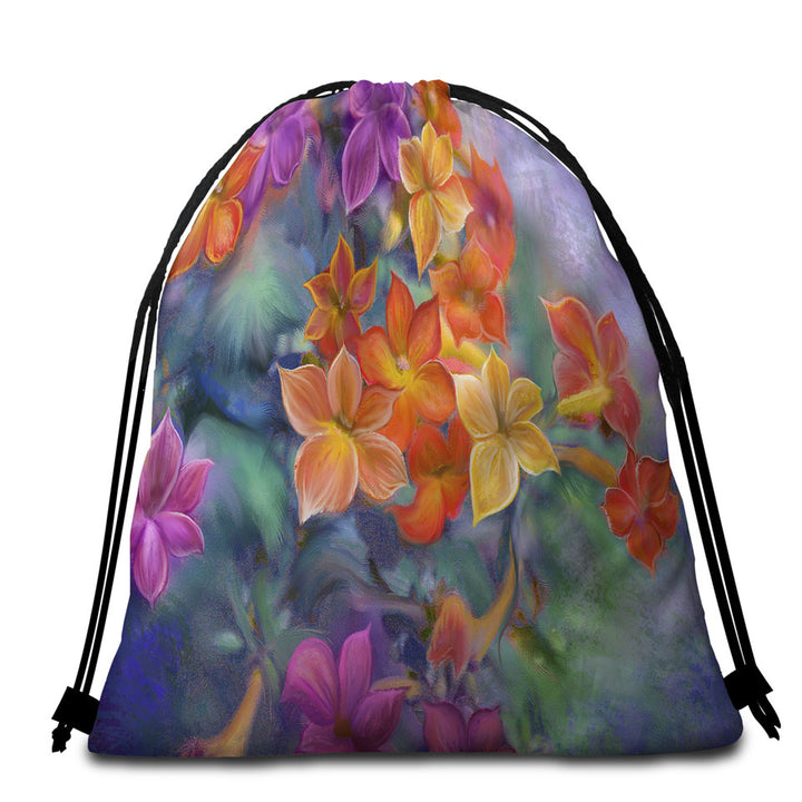 Pastel Art Blooms Flowers Beach Towels and Bags Set