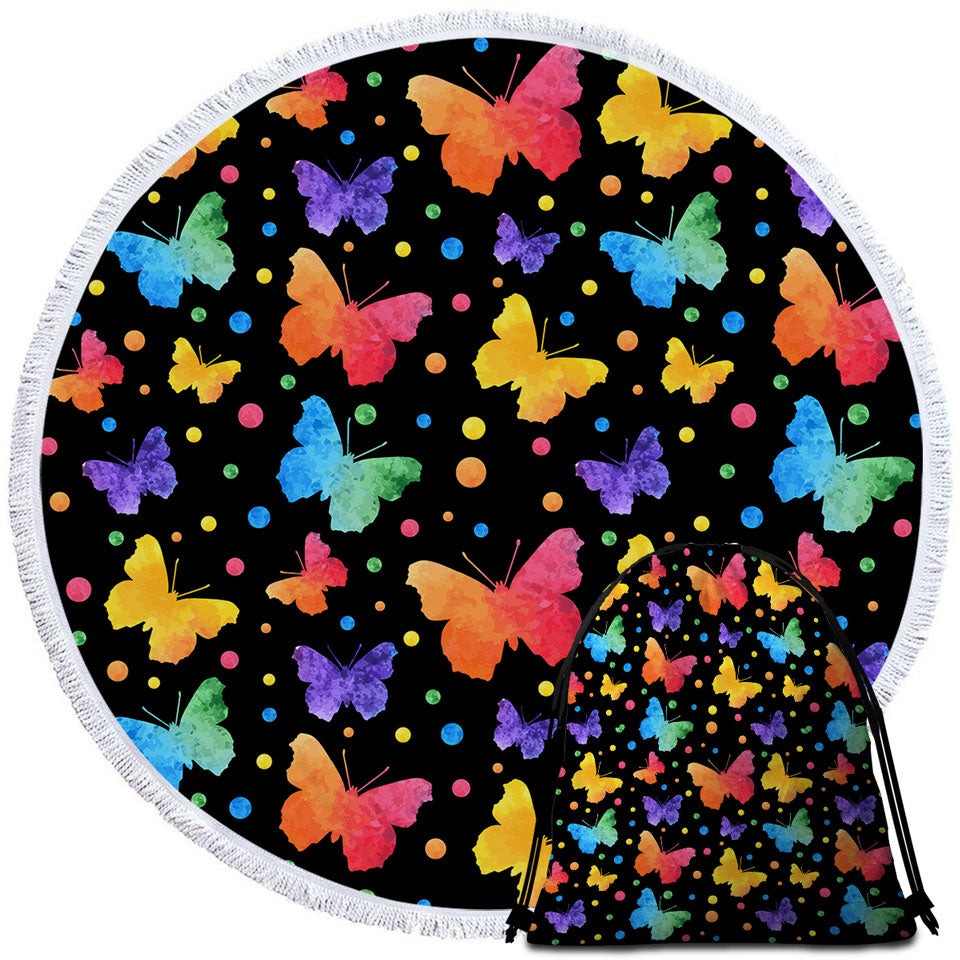 Pastel Butterflies Round Beach Towel