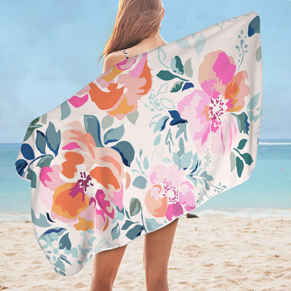 Pastel Flowers Vintage Looking Beach Towel