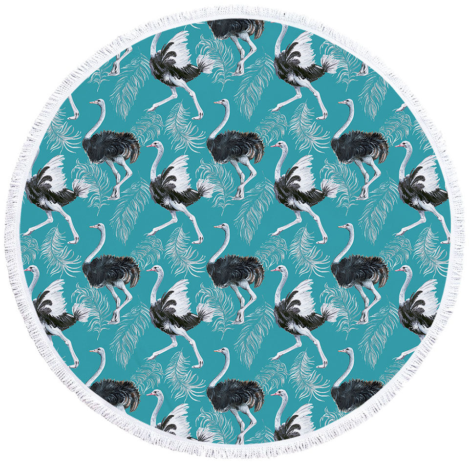 Pattern of Feathers and Ostrich Circle Beach Towel