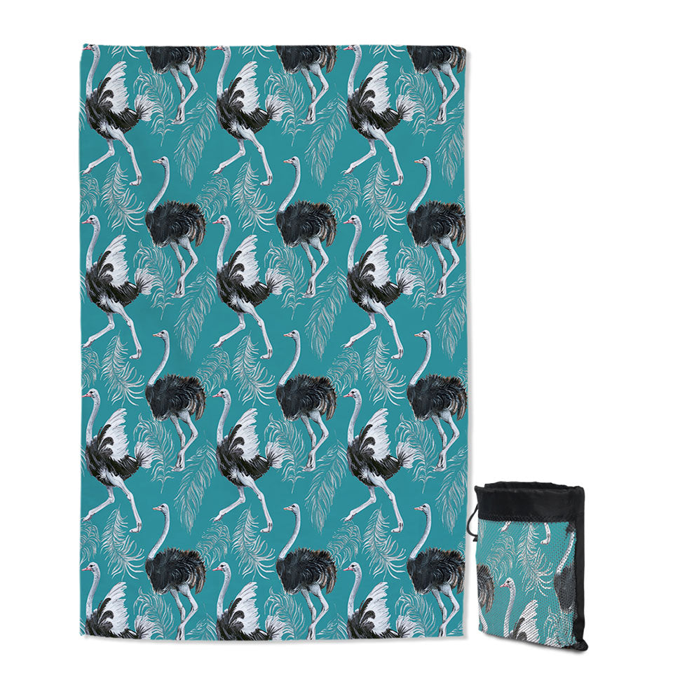 Pattern of Feathers and Ostrich Quick Dry Beach Towel