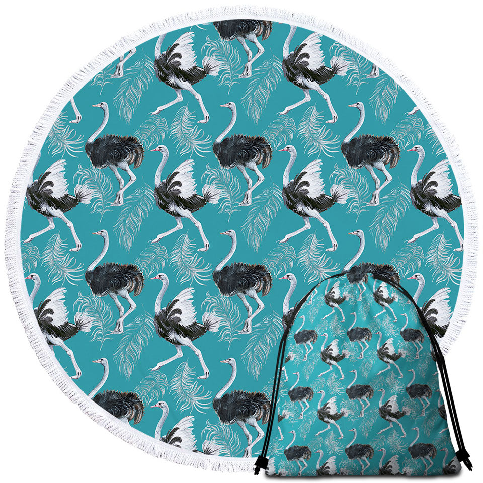 Pattern of Feathers and Ostrich Round Beach Towel