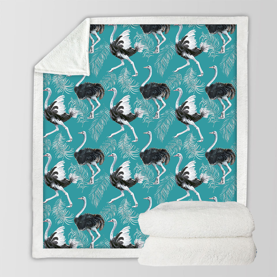 Pattern of Feathers and Ostrich Sherpa Blanket