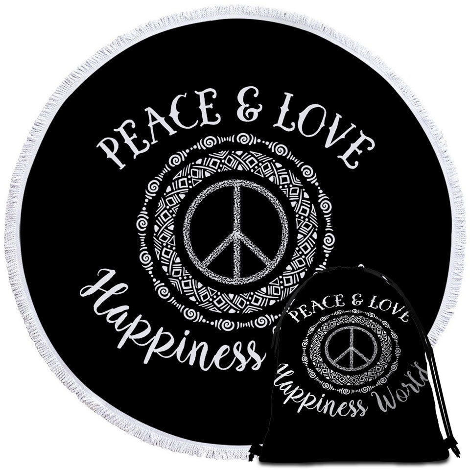 Peace and Love Positive Round Beach Towel