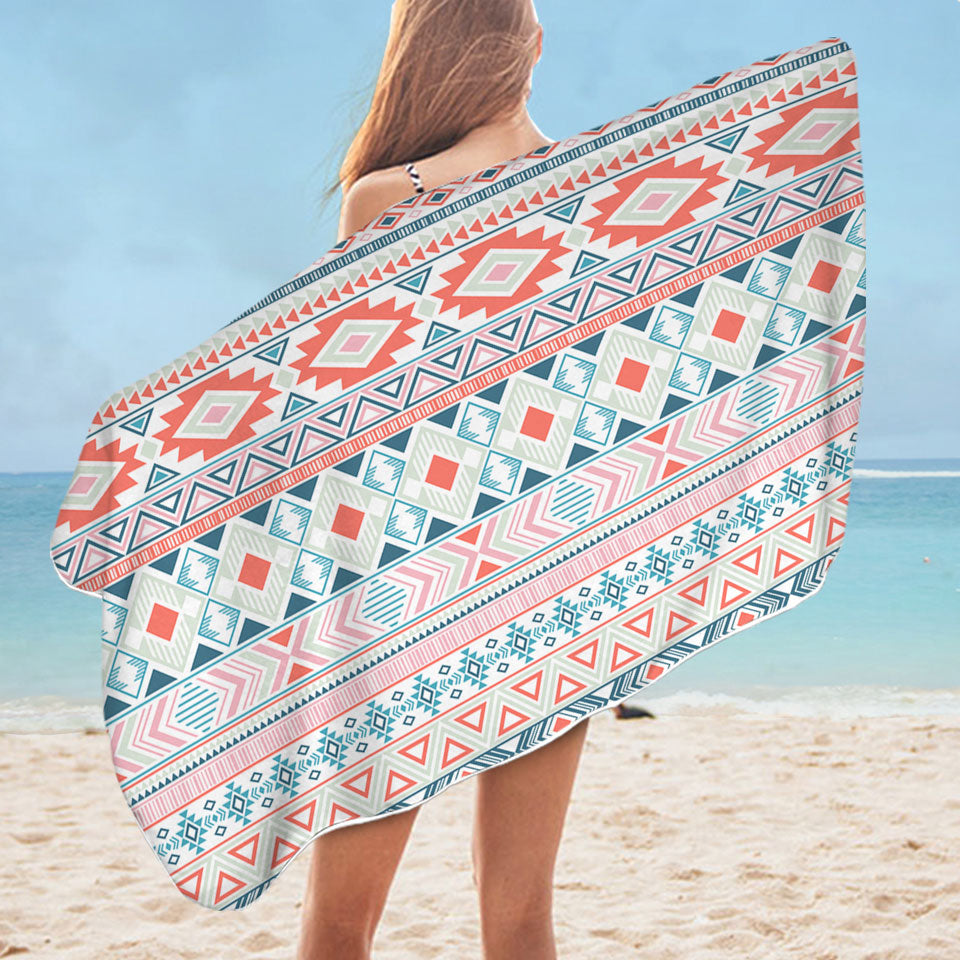 Peach Hues Aztec Stripes Unique Beach Towels