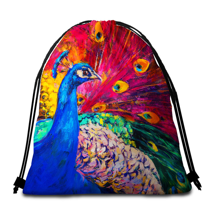 Peacock Beach Towel Bags Gorgeous Art Painting