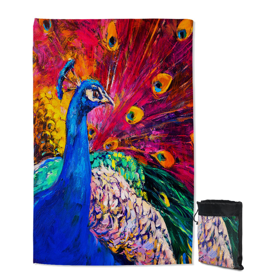 Peacock Quick Dry Beach Towel Gorgeous Art Painting