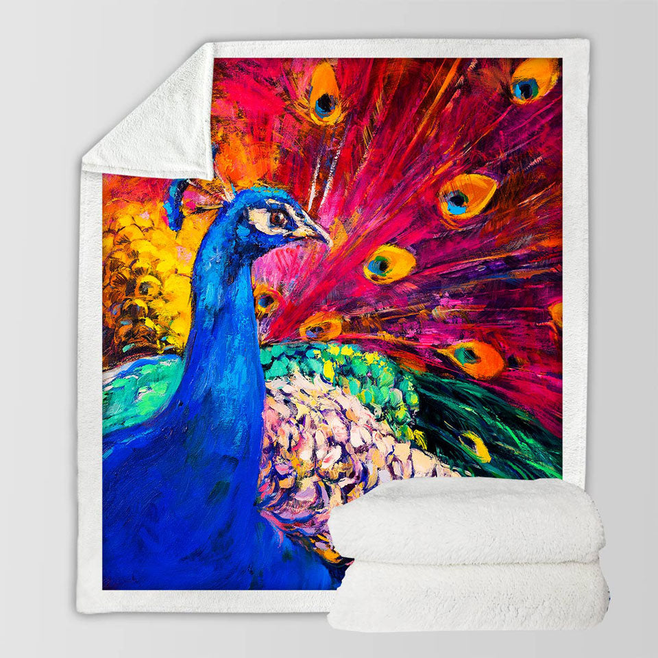 Peacock Sherpa Blanket Gorgeous Art Painting