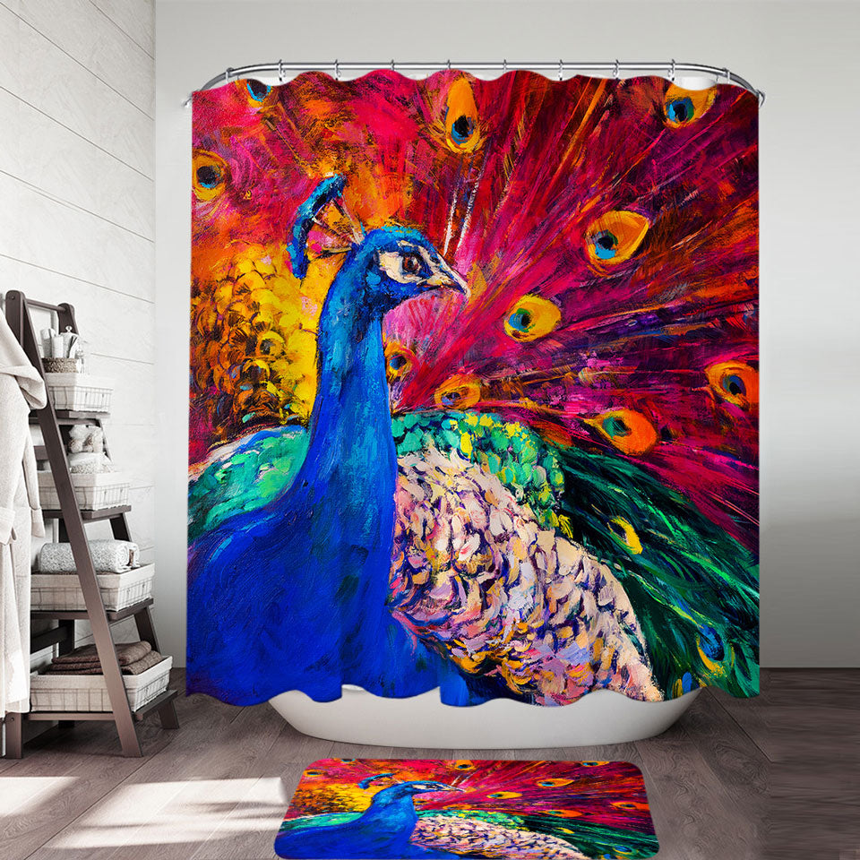 Peacock Shower Curtain Gorgeous Art Painting