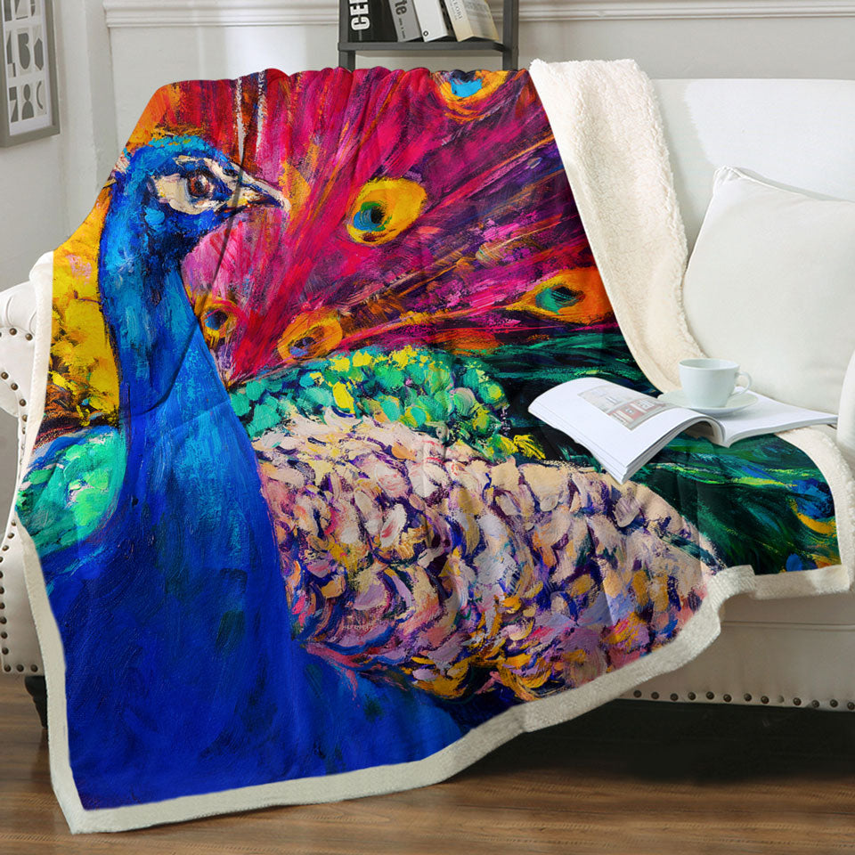 Peacock Throw Blanket Gorgeous Art Painting