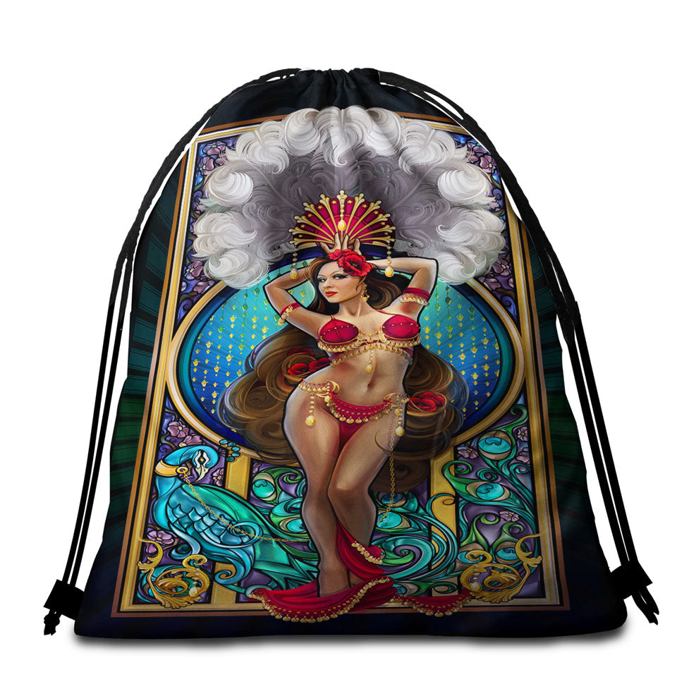 Peacock and Sexy Burlesque Belly Dancer Beach Bag for Men Towel