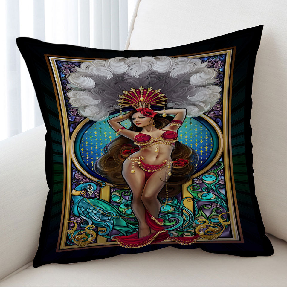 Peacock and Sexy Burlesque Belly Dancer Cushion