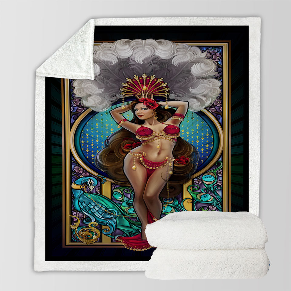 products/Peacock-and-Sexy-Burlesque-Belly-Dancer-Sherpa-Blanket