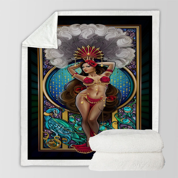 products/Peacock-and-Sexy-Burlesque-Belly-Dancer-Sherpa-Blanket