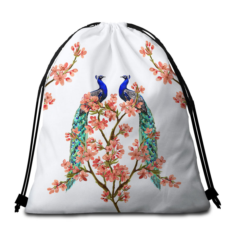 Peacocks and Pink Flowers Beach Towel Pack