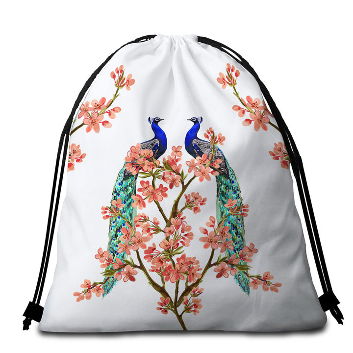 Peacocks and Pink Flowers Beach Towel Pack