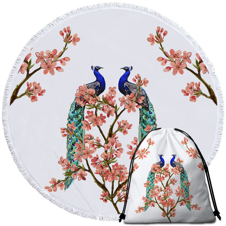 Peacocks and Pink Flowers Beach Towels and Bags Set