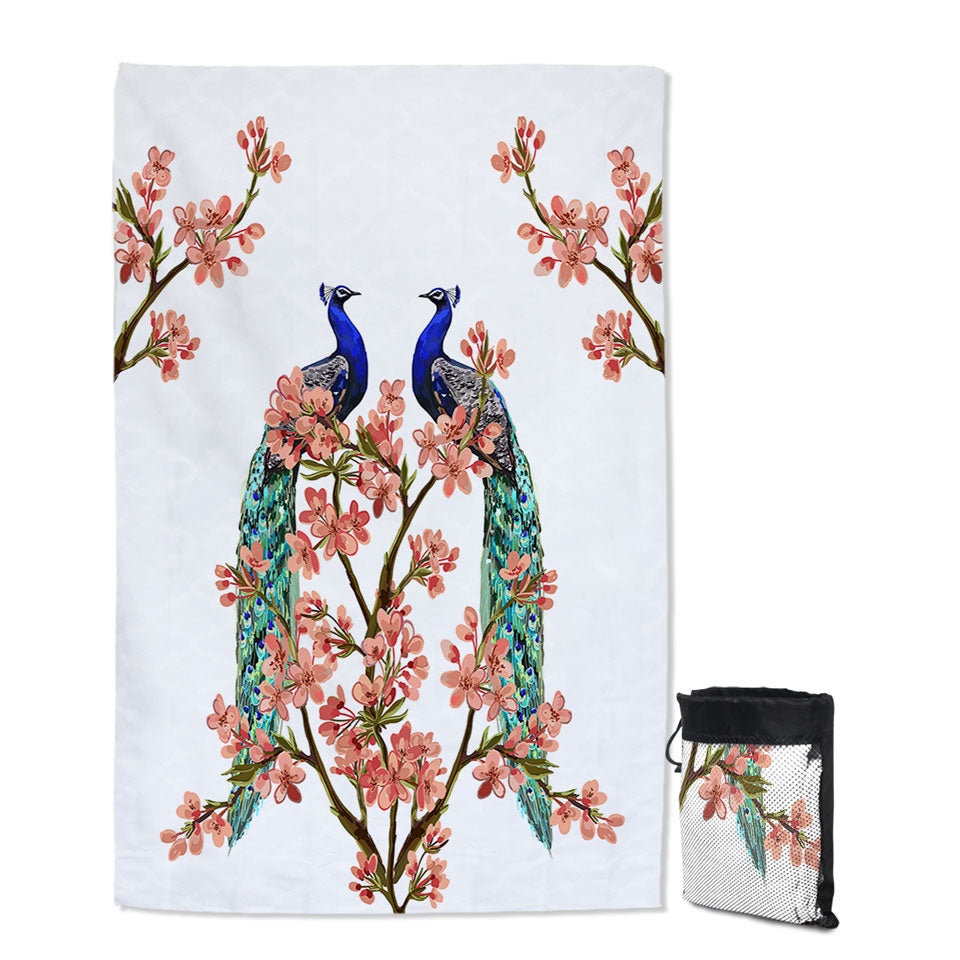 Peacocks and Pink Flowers Beautiful Beach Towels