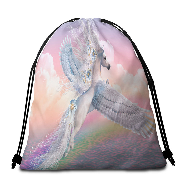 Pegasus Beach Towel Bags Fantasy Art Over the Rainbow Flying White Horse