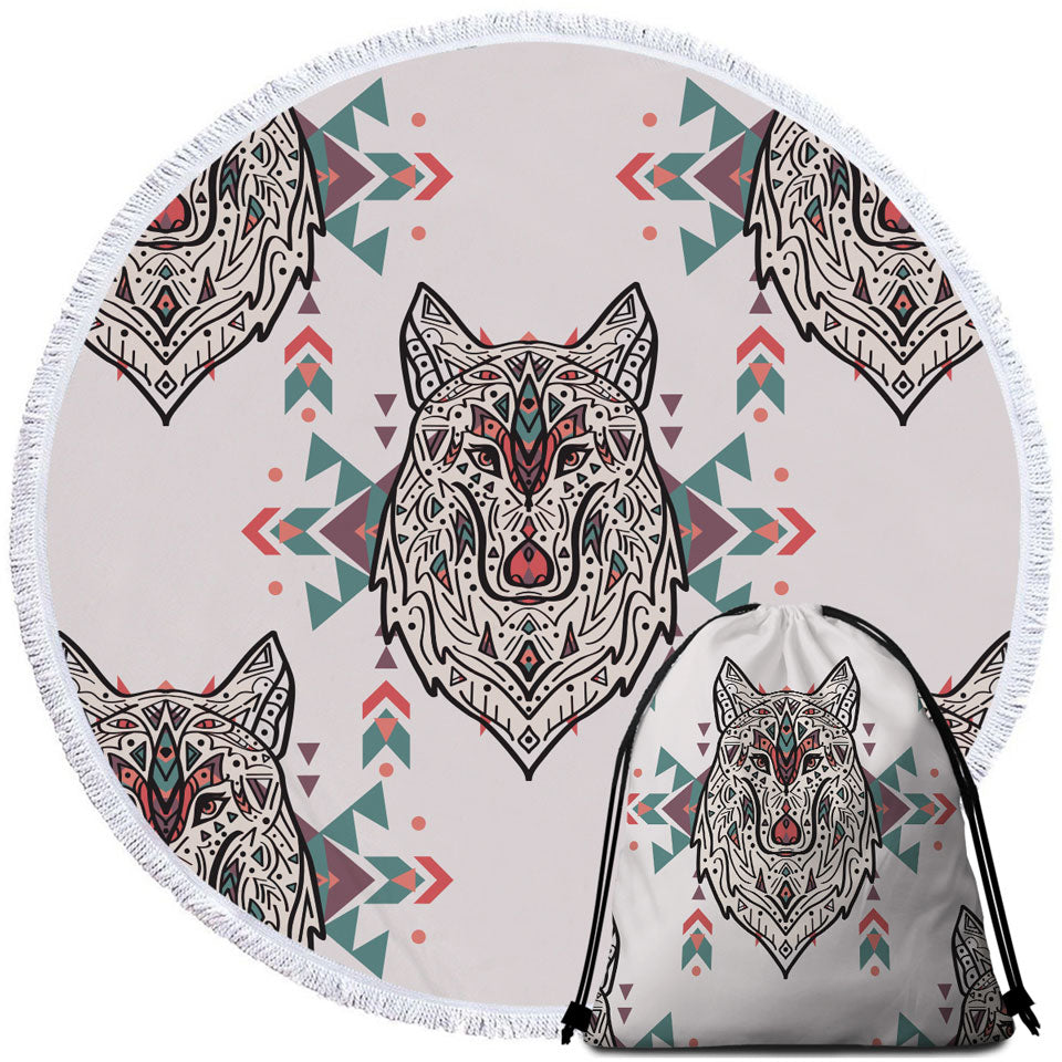 Persian Wolf Round Beach Towel for Sale