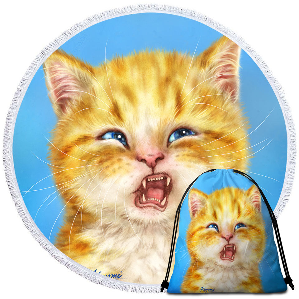 Pets Circle Beach Towel Cats Funny Faces Unsatisfied Ginger Kitten