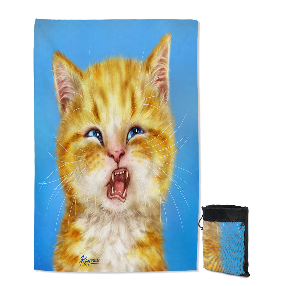 Pets Quick Dry Beach Towel Cats Funny Faces Unsatisfied Ginger Kitten