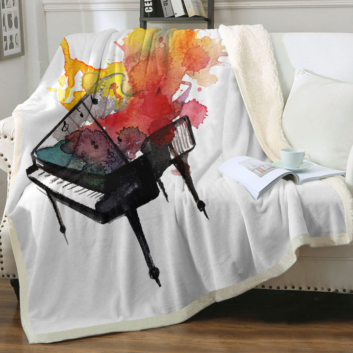Piano on Fire Art Throw Blanket for Decor