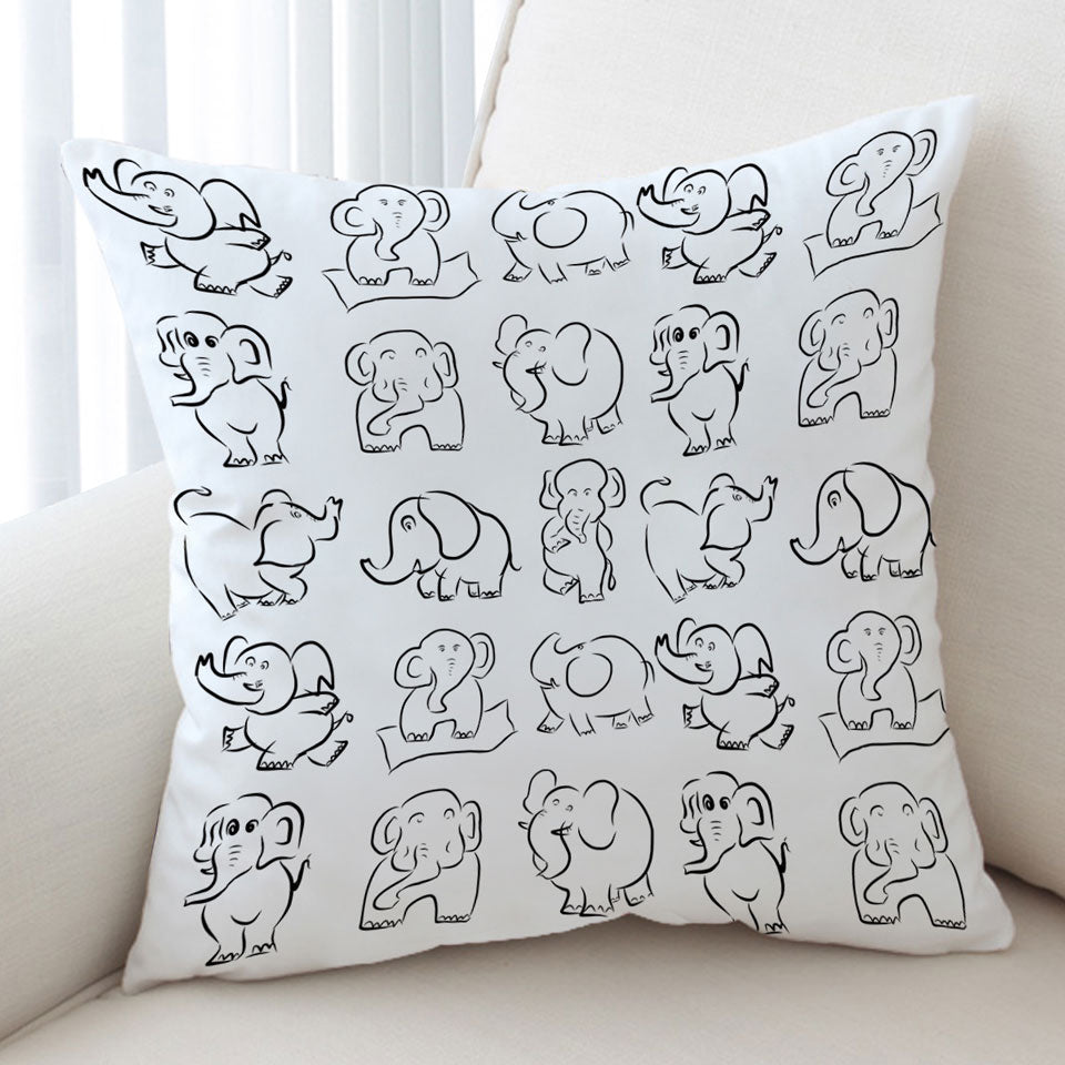 Pillow Covers with Elephant Drawing Pattern