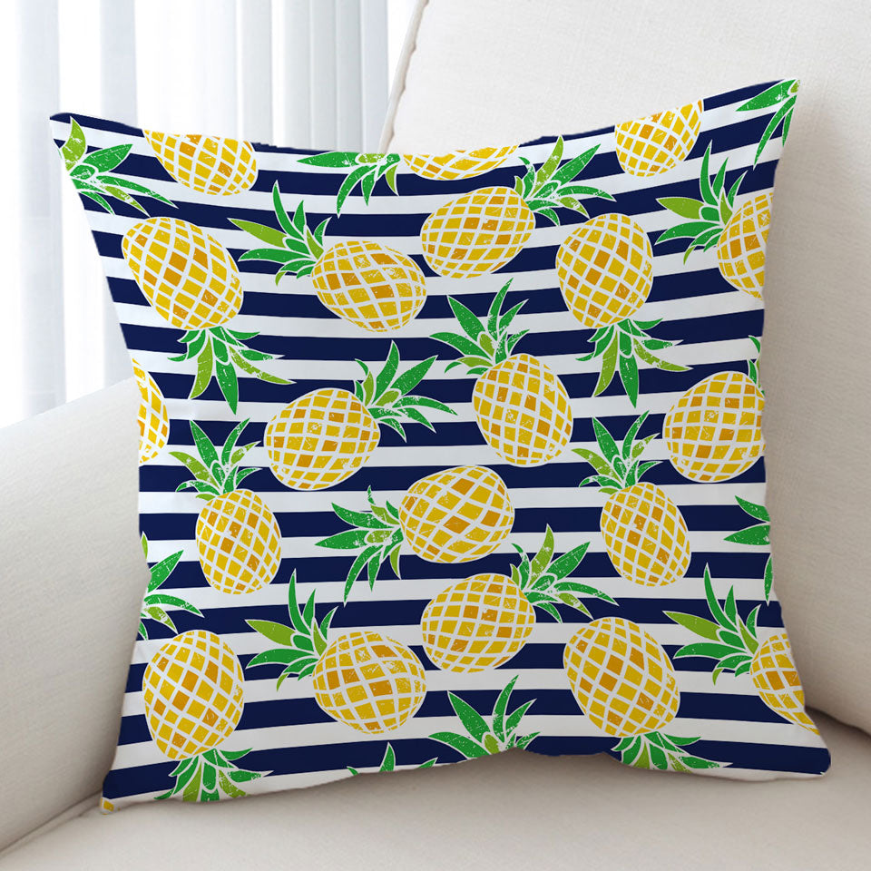 Pineapples Decorative Pillows over Blue Stipes