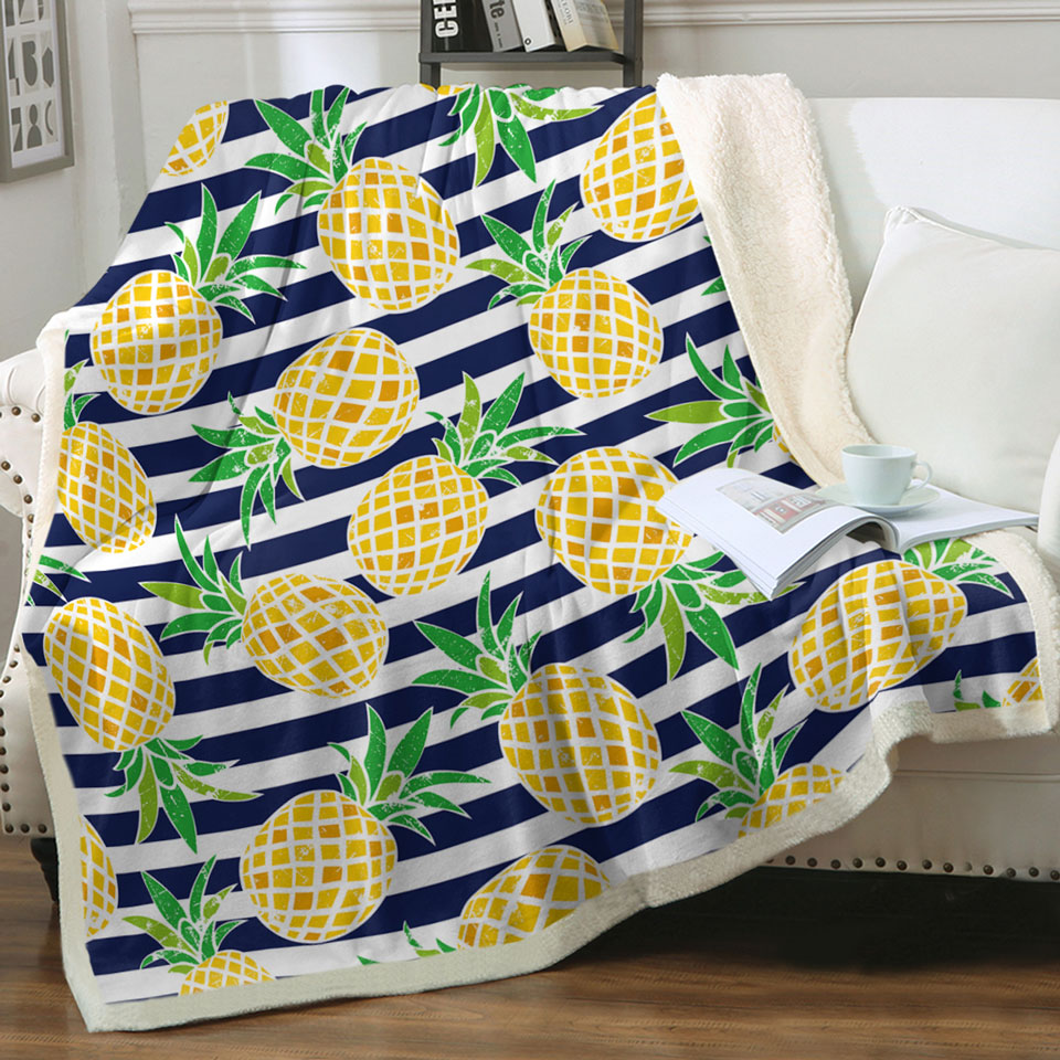 Pineapples Throws over Blue Stipes