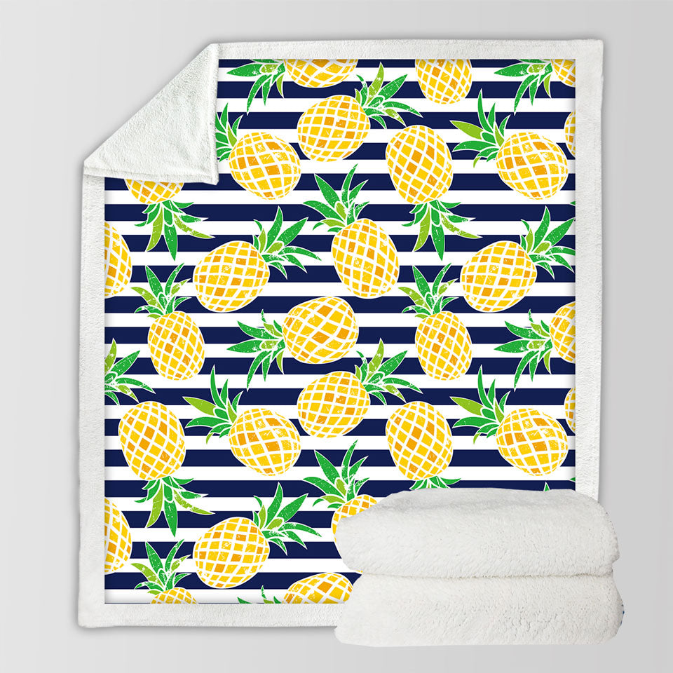 Pineapples over Blue Stipes Throws