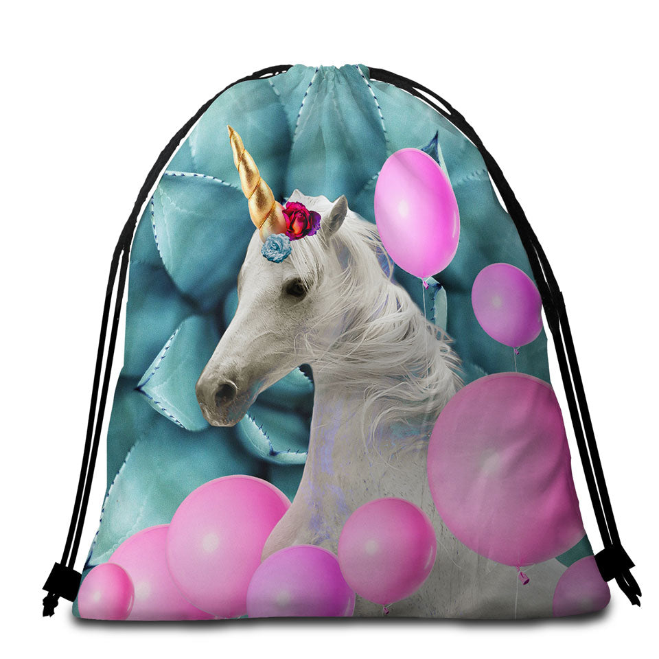 Pink Balloons and Unicorn Beach Towel Bags for Kids