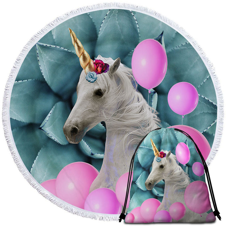 Pink Balloons and Unicorn Childrens Beach Towels