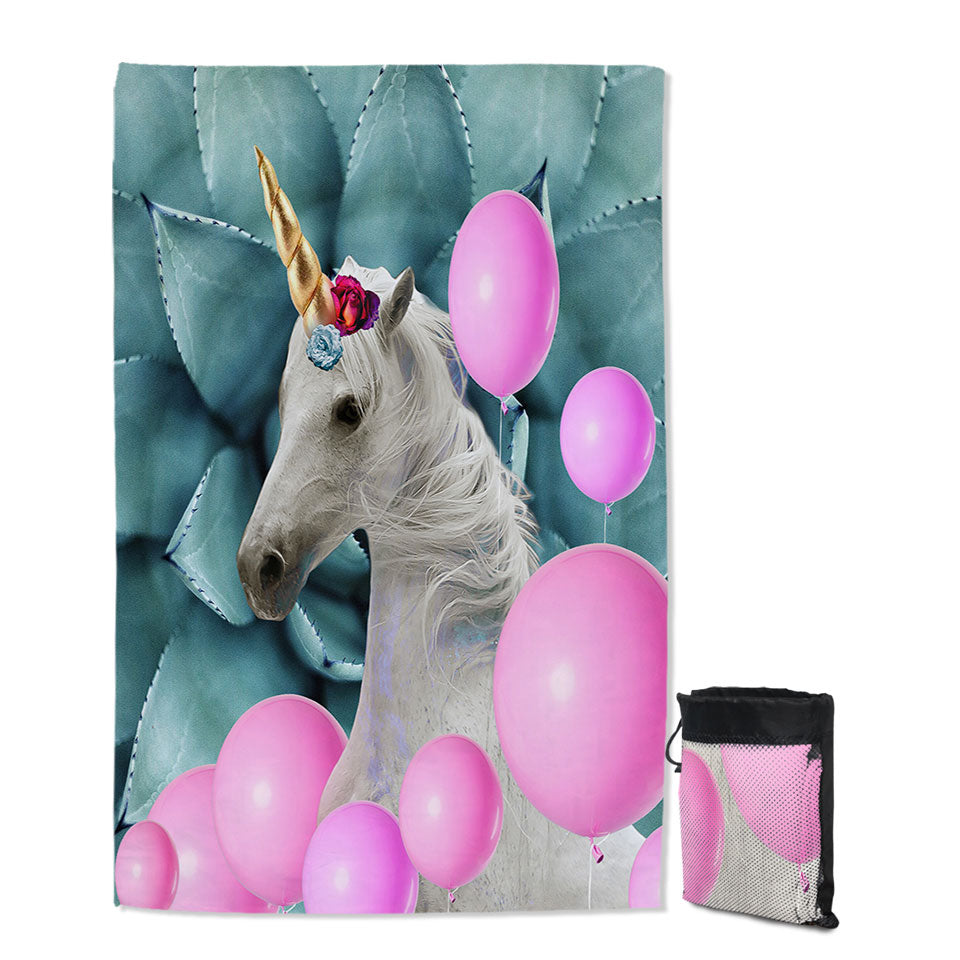 Pink Balloons and Unicorn Kids Beach Towels