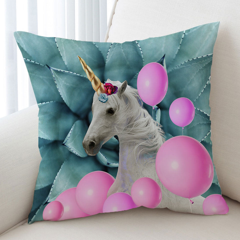 Pink Balloons and Unicorn Kids Cushion