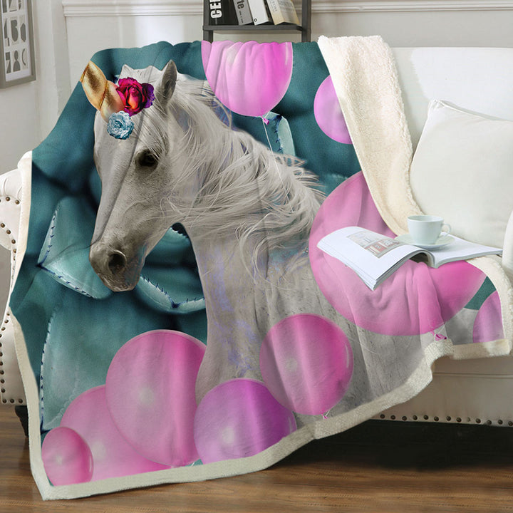Pink Balloons and Unicorn Kids Throws