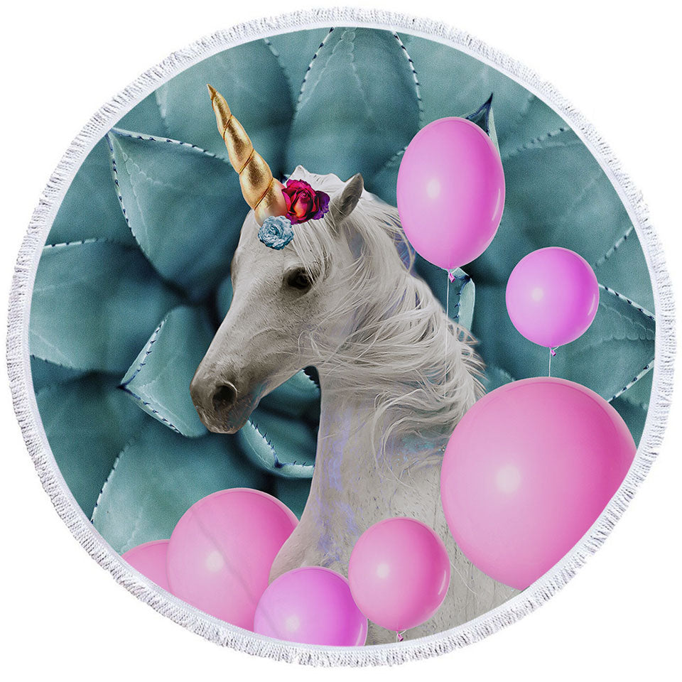 Pink Balloons and Unicorn Microfiber Beach Towel