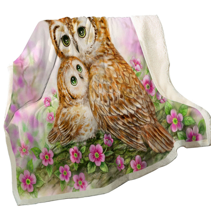 Pink Blankets Nature and Flowers Owls Cuddle