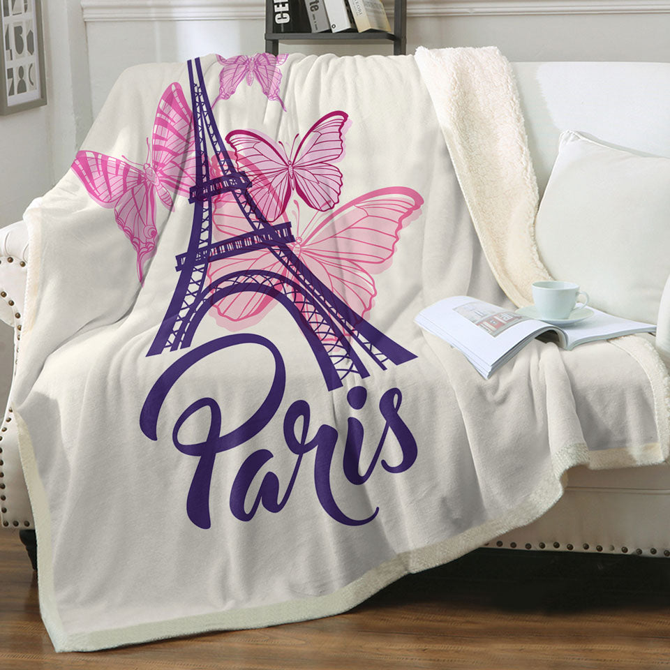 Pink Butterflies and Paris Eiffel Tower Couch Throws