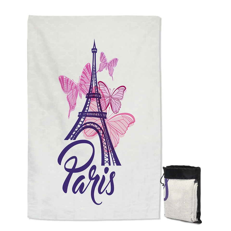 Pink Butterflies and Paris Eiffel Tower Microfiber Towels For Travel