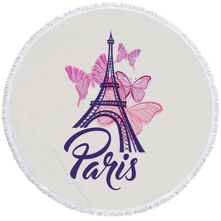 Pink Butterflies and Paris Eiffel Tower Unique Beach Towels